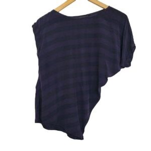 Bcbgmaxazria Purple and Black thick Stripe Short Sleeve Silk Shirt